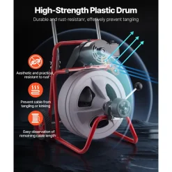 VEVOR Drain Cleaner Machine 100 FT x 1/2 Inch, Auto Feed Sewer Snake Drain Auger on Wheels, Portable Drain Cleaning Machine with 8 Cutters & Air-Activated Foot Switch for 2" to 6" Pipes
