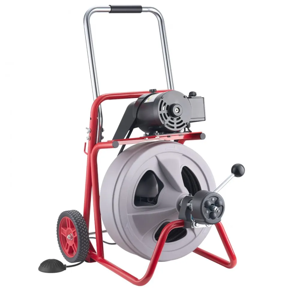 VEVOR Drain Cleaner Machine 100 FT x 1/2 Inch, Auto Feed Sewer Snake Drain Auger on Wheels, Portable Drain Cleaning Machine with 8 Cutters & Air-Activated Foot Switch for 2" to 6" Pipes