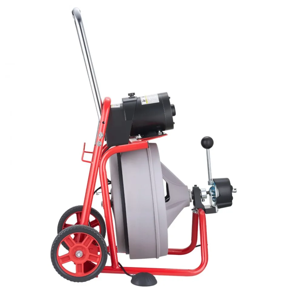 VEVOR Drain Cleaner Machine 100 FT x 1/2 Inch, Auto Feed Sewer Snake Drain Auger on Wheels, Portable Drain Cleaning Machine with 8 Cutters & Air-Activated Foot Switch for 2" to 6" Pipes
