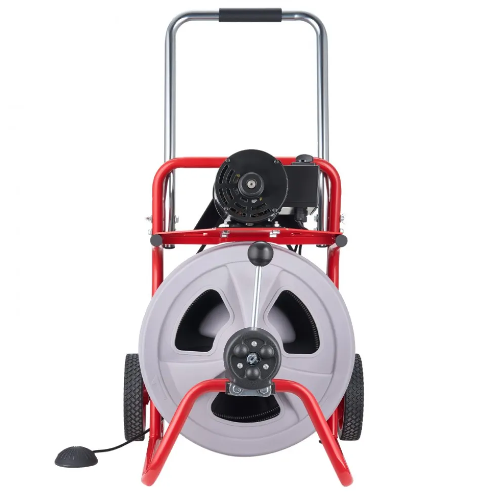 VEVOR Drain Cleaner Machine 100 FT x 1/2 Inch, Auto Feed Sewer Snake Drain Auger on Wheels, Portable Drain Cleaning Machine with 8 Cutters & Air-Activated Foot Switch for 2" to 6" Pipes