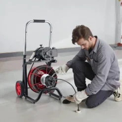 VEVOR Drain Cleaner Machine 100 FT x 3/8 Inch, Auto Feed Sewer Snake Drain Auger on Wheels, Portable Drain Cleaning Machine with 8 Cutters & Air-Activated Foot Switch for 2