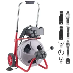 VEVOR Drain Cleaner Machine 75 FT x 3/8 Inch, Auto Feed Sewer Snake Drain Auger on Wheels, Portable Drain Cleaning Machine with 8 Cutters & Air-Activated Foot Switch for 2