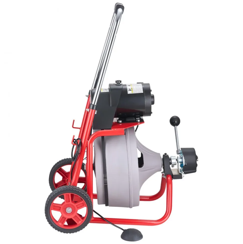 VEVOR Drain Cleaner Machine 75 FT x 3/8 Inch, Auto Feed Sewer Snake Drain Auger on Wheels, Portable Drain Cleaning Machine with 8 Cutters & Air-Activated Foot Switch for 2" to 4" Pipes