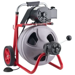 VEVOR Drain Cleaner Machine 75 FT x 3/8 Inch, Auto Feed Sewer Snake Drain Auger on Wheels, Portable Drain Cleaning Machine with 8 Cutters & Air-Activated Foot Switch for 2