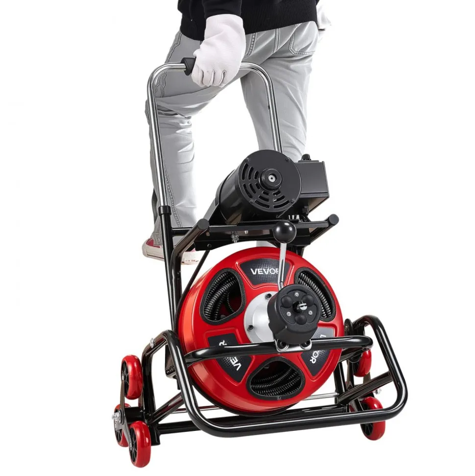 VEVOR Drain Cleaner Machine 50 FT x 5/16 Inch, Auto Feed Sewer Snake Auger with 4 Cutters & Air-Activated Foot Switch for 2" to 4" Pipes