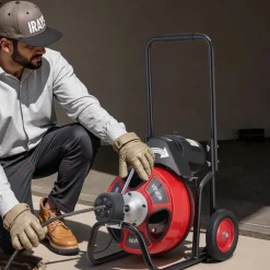 VEVOR Drain Cleaner Machine 100 FT x 1/2 Inch, Auto Feed Sewer Snake Auger on Wheels, Portable Drain Cleaning Machine with 4 Cutters & Air-activated Foot Switch for 2" to 6" Pipes