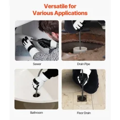 VEVOR Drain Cleaner Machine 100 FT x 1/2 Inch, Auto Feed Sewer Snake Auger on Wheels, Portable Drain Cleaning Machine with 4 Cutters & Air-activated Foot Switch for 2