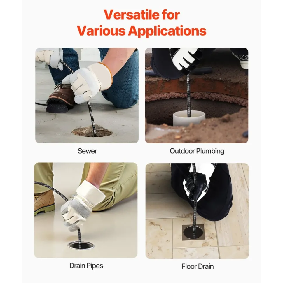 VEVOR Drain Cleaner Machine 100 FT x 3/4 Inch, Auto Feed Sewer Snake Auger on Wheels, Portable Drain Cleaning Machine with 4 Cutters & Air-activated Foot Switch for 4" to 8" Pipes