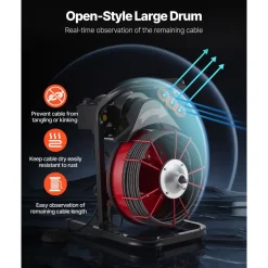 VEVOR Drain Cleaner Machine 75 FT x 3/8 Inch, Sewer Snake Auger Manual Feed with 4 Cutters & Air-activated Foot Switch for 2