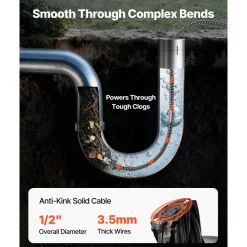VEVOR Drain Cleaning Cable 75 Feet x 1/2 Inch Solid Core Cable Sewer Cable Drain Auger Cable Cleaner Snake Clog Pipe Drain Cleaning Cable Sewer Drain Auger Snake Pipe