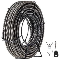 VEVOR Drain Cleaning Cable 75 Feet x 1/2 Inch Solid Core Cable Sewer Cable Drain Auger Cable Cleaner Snake Clog Pipe Drain Cleaning Cable Sewer Drain Auger Snake Pipe