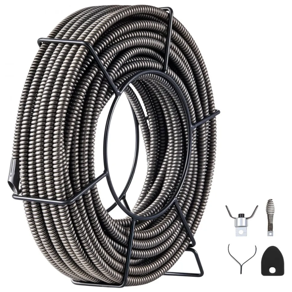 VEVOR Drain Cleaning Cable 75 Feet x 1/2 Inch Solid Core Cable Sewer Cable Drain Auger Cable Cleaner Snake Clog Pipe Drain Cleaning Cable Sewer Drain Auger Snake Pipe