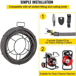VEVOR Drain Cleaning Cable 50 Feet x 1/2 Inch Solid Core Cable Sewer Cable Drain Auger Cable Cleaner Snake Clog Pipe Drain Cleaning Cable Sewer Drain Auger Snake Pipe