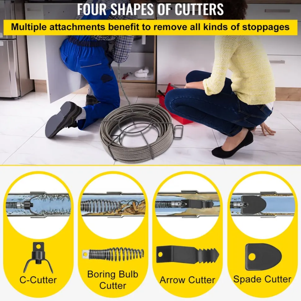 VEVOR Drain Cleaning Cable 75 Feet x 3/8 Inch Solid Core Cable Sewer Cable Drain Auger Cable Cleaner Snake Clog Pipe Drain Cleaning Cable Sewer Drain Auger Snake Pipe