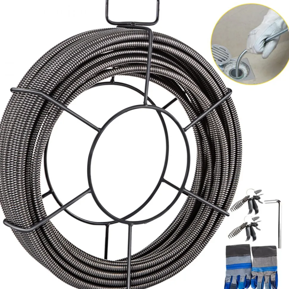 VEVOR Drain Cleaning Cable 75 Feet x 3/8 Inch Solid Core Cable Sewer Cable Drain Auger Cable Cleaner Snake Clog Pipe Drain Cleaning Cable Sewer Drain Auger Snake Pipe