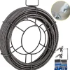 VEVOR Drain Cleaning Cable 100 FT x 3/8 Inch, Solid Core Steel Sewer Cable with 4 Cutter for 2" to 4" Pipes, Sewer Auger Cleaner Cable for Sink, Floor Drain, Toilet