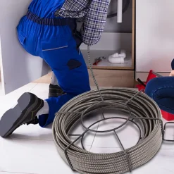 VEVOR Drain Cleaning Cable 100 FT x 3/8 Inch, Solid Core Steel Sewer Cable with 4 Cutter for 2