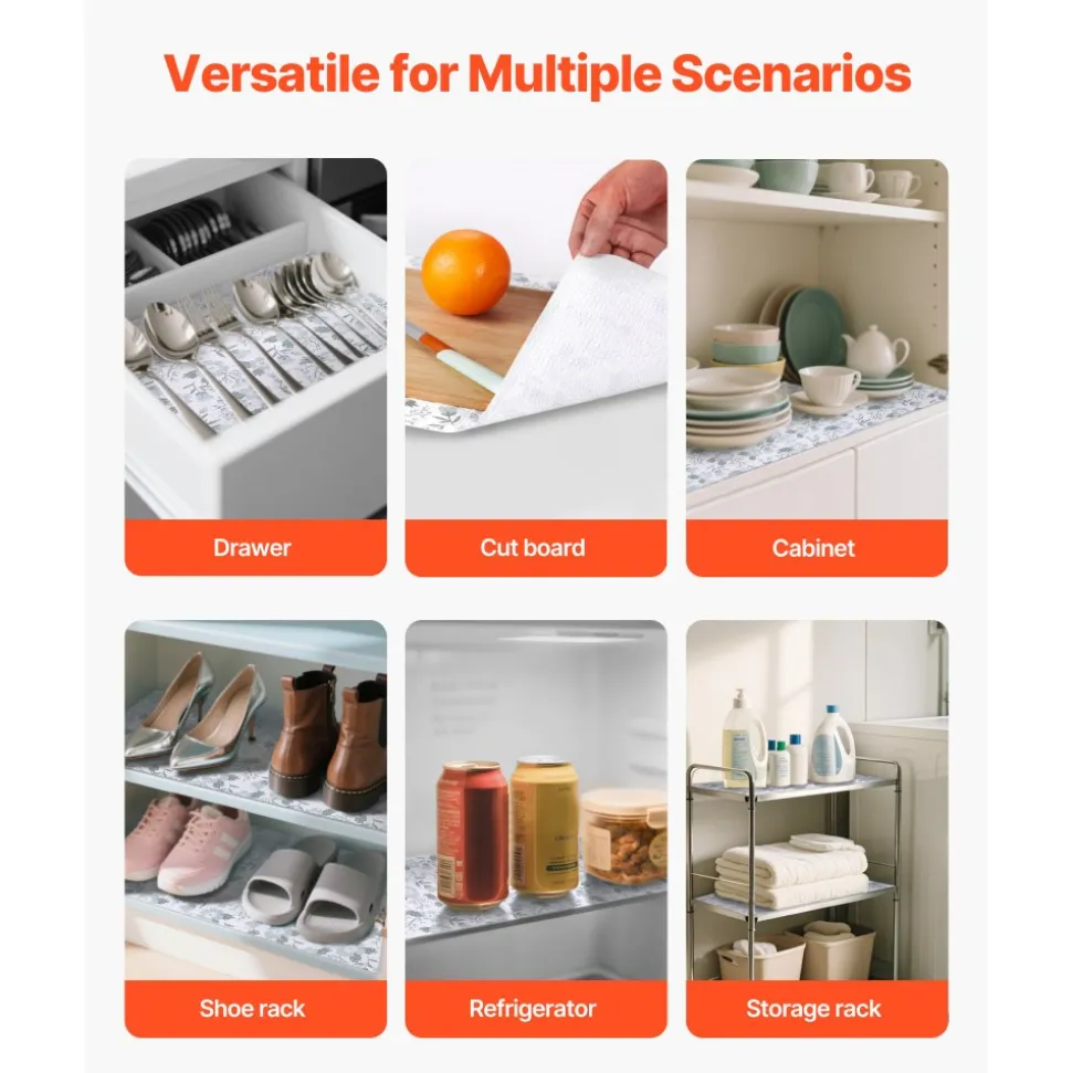 VEVOR Drawer and Shelf Liner for Kitchen Cabinet, Non-Adhesive Non-Slip Thick Refrigerator Liners, Waterproof Shelf Paper, Cupboard Bathroom Drawer Mats, PVC Fridge Lining for Shelves, Floral, 23 FT