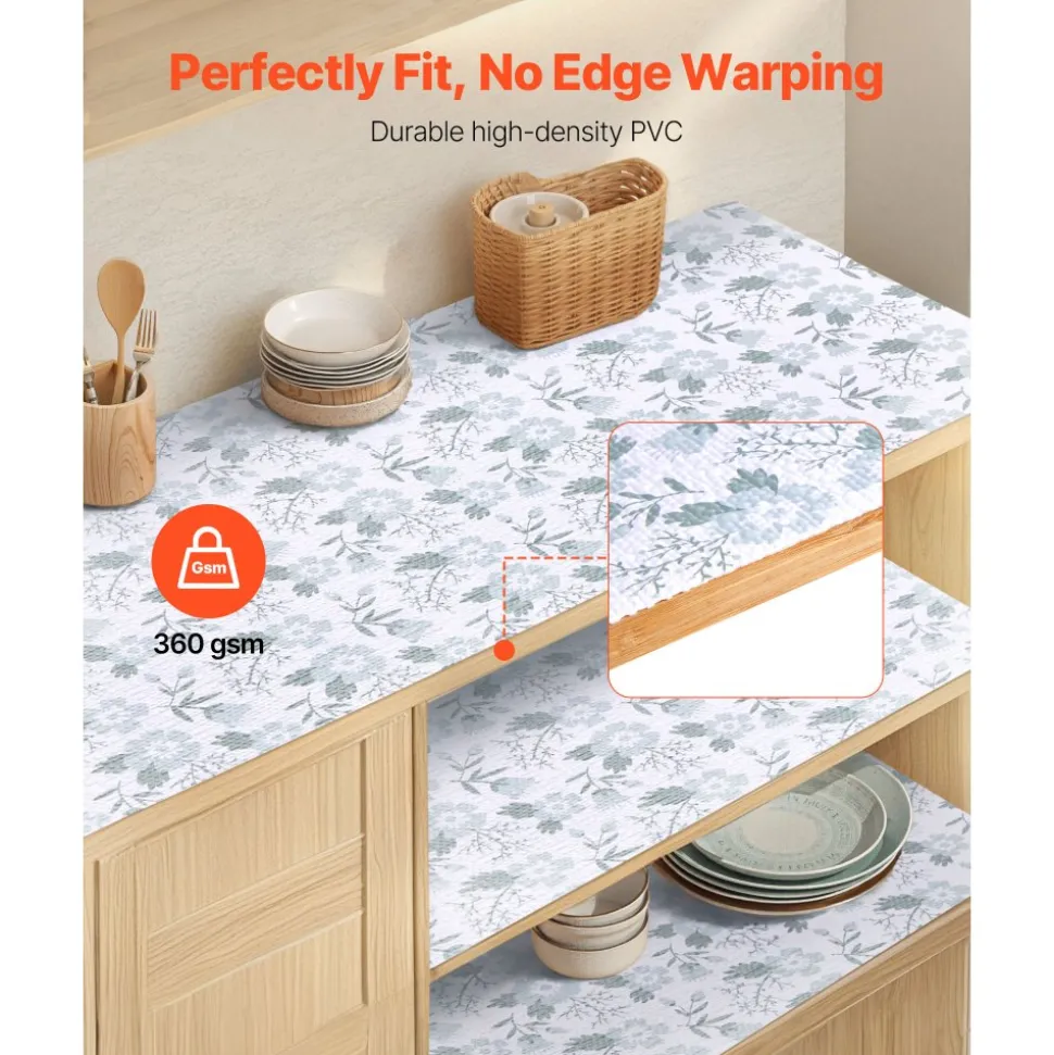 VEVOR Drawer and Shelf Liner for Kitchen Cabinet, Non-Adhesive Non-Slip Thick Refrigerator Liners, Waterproof Shelf Paper, Cupboard Bathroom Drawer Mats, PVC Fridge Lining for Shelves, Floral, 23 FT