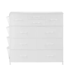 VEVOR 10 Drawer Dresser, Fabric Drawer Dresser with Fabric Bins, Closet Storage Drawers with Easy Pull Handle and Sturdy Steel Frame, Fabric Storage Tower for Bedroom, Hallway, Closet, Nursery, White