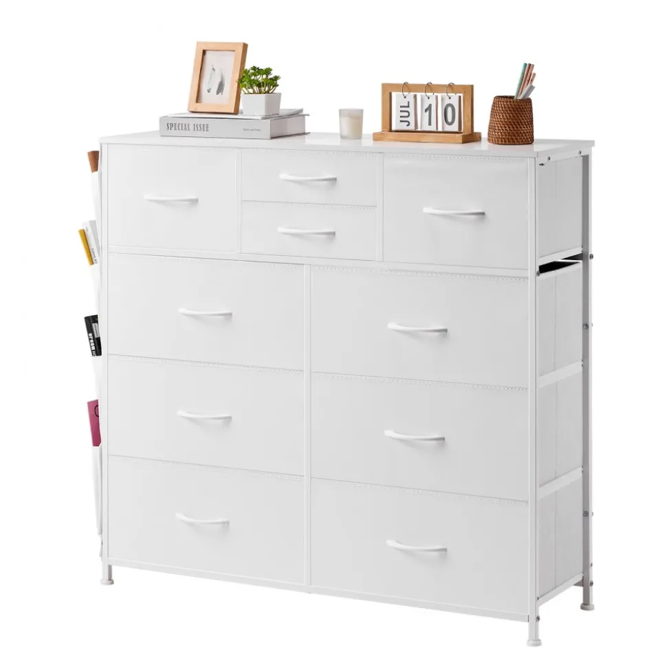 VEVOR 10 Drawer Dresser, Fabric Drawer Dresser with Fabric Bins, Closet Storage Drawers with Easy Pull Handle and Sturdy Steel Frame, Fabric Storage Tower for Bedroom, Hallway, Closet, Nursery, White