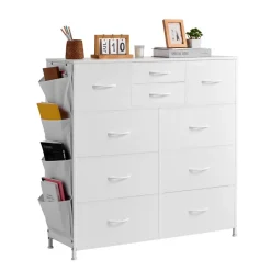 VEVOR 10 Drawer Dresser, Fabric Drawer Dresser with Fabric Bins, Closet Storage Drawers with Easy Pull Handle and Sturdy Steel Frame, Fabric Storage Tower for Bedroom, Hallway, Closet, Nursery, White
