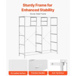 VEVOR 10 Drawer Dresser, Fabric Drawer Dresser with Fabric Bins, Closet Storage Drawers with Easy Pull Handle and Sturdy Steel Frame, Fabric Storage Tower for Bedroom, Hallway, Closet, Nursery, White
