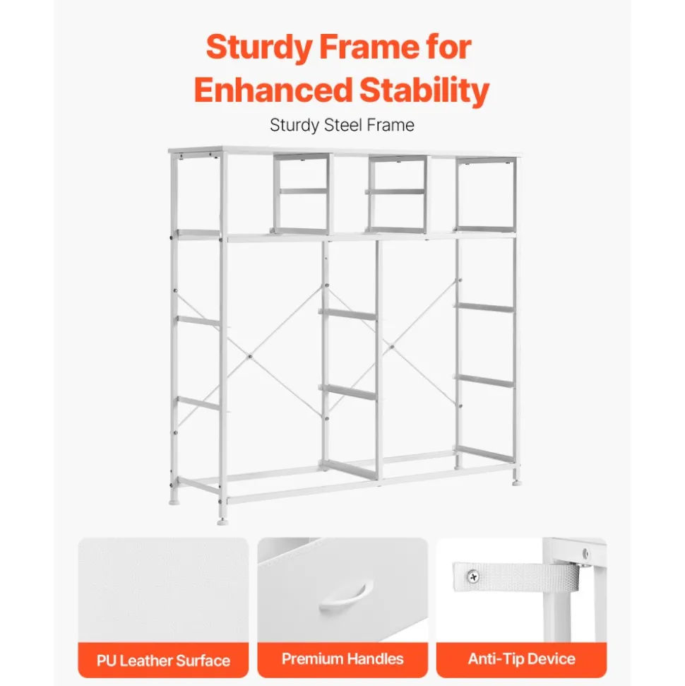 VEVOR 10 Drawer Dresser, Fabric Drawer Dresser with Fabric Bins, Closet Storage Drawers with Easy Pull Handle and Sturdy Steel Frame, Fabric Storage Tower for Bedroom, Hallway, Closet, Nursery, White