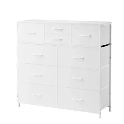 VEVOR 10 Drawer Dresser, Fabric Drawer Dresser with Fabric Bins, Closet Storage Drawers with Easy Pull Handle and Sturdy Steel Frame, Fabric Storage Tower for Bedroom, Hallway, Closet, Nursery, White