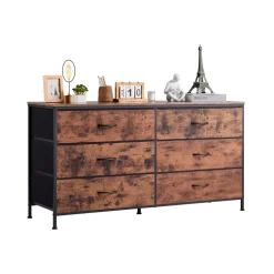 VEVOR 6 Drawer Dresser, Tall Chest Organizer Drawer Dresser, TV Stand with Storage, Closet Storage Drawers with Sturdy Steel Frame, Fabric Storage Tower for Bedroom, Hallway, Closet, Rustic Brown