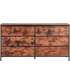 VEVOR 6 Drawer Dresser, Tall Chest Organizer Drawer Dresser, TV Stand with Storage, Closet Storage Drawers with Sturdy Steel Frame, Fabric Storage Tower for Bedroom, Hallway, Closet, Rustic Brown