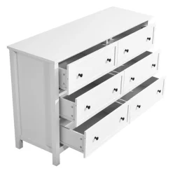 VEVOR 6 Drawer Dresser, Wooden Chest of Drawers with Sliding and Anti-tip Device, Retro Minimalist Dresser Chest, Closet Storage TV Stand Organizer for Living Room, Hallway, Bedroom, Entryway, White