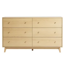 VEVOR 6 Drawer Dresser, Wooden Chest of Drawers with Sliding with Anti-tip Device, Modern Minimalist Dresser Chest, Closet Storage Organizer for Living Room, Hallway, Bedroom, Entryway, Light Wood