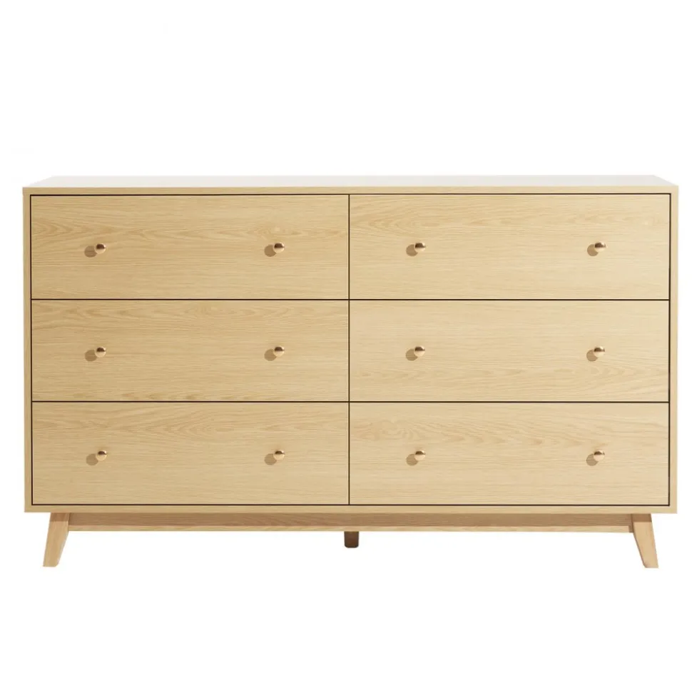 VEVOR 6 Drawer Dresser, Wooden Chest of Drawers with Sliding with Anti-tip Device, Modern Minimalist Dresser Chest, Closet Storage Organizer for Living Room, Hallway, Bedroom, Entryway, Light Wood