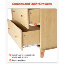 VEVOR 6 Drawer Dresser, Wooden Chest of Drawers with Sliding with Anti-tip Device, Modern Minimalist Dresser Chest, Closet Storage Organizer for Living Room, Hallway, Bedroom, Entryway, Light Wood