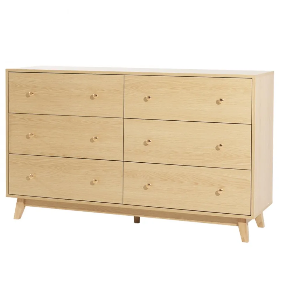 VEVOR 6 Drawer Dresser, Wooden Chest of Drawers with Sliding with Anti-tip Device, Modern Minimalist Dresser Chest, Closet Storage Organizer for Living Room, Hallway, Bedroom, Entryway, Light Wood