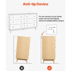 VEVOR 6 Drawer Dresser, Wooden Chest of Drawers with Sliding with Anti-tip Device, Modern Minimalist Dresser Chest, Closet Storage Organizer for Living Room, Hallway, Bedroom, Entryway, Light Wood