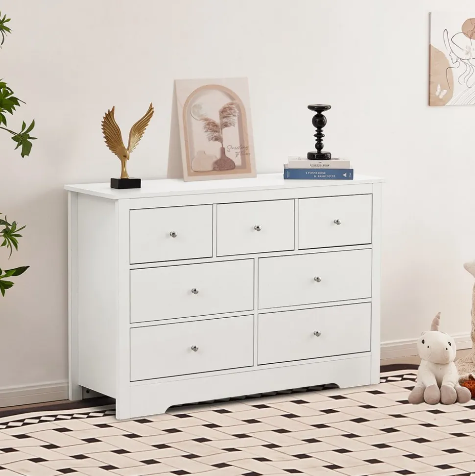 VEVOR 7 Drawer Dresser, Wooden Chest of Drawers with Sliding with Anti-tip Device, Modern Minimalist Dresser Chest, Closet Storage Organizer for Living Room, Hallway, Bedroom, Entryway, Light Wood