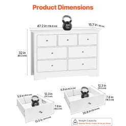 VEVOR 7 Drawer Dresser, Wooden Chest of Drawers with Sliding with Anti-tip Device, Modern Minimalist Dresser Chest, Closet Storage Organizer for Living Room, Hallway, Bedroom, Entryway, Light Wood