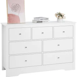 VEVOR 7 Drawer Dresser, Wooden Chest of Drawers with Sliding with Anti-tip Device, Modern Minimalist Dresser Chest, Closet Storage Organizer for Living Room, Hallway, Bedroom, Entryway, Light Wood