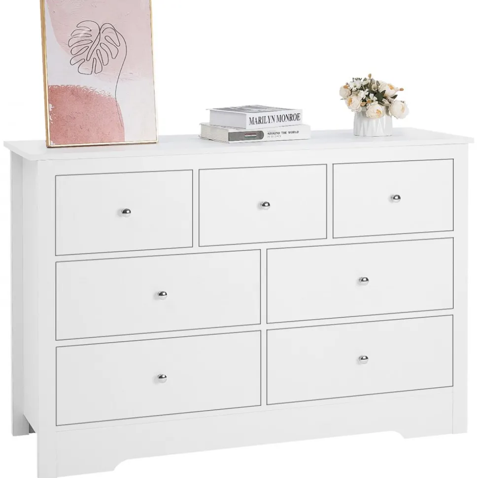 VEVOR 7 Drawer Dresser, Wooden Chest of Drawers with Sliding with Anti-tip Device, Modern Minimalist Dresser Chest, Closet Storage Organizer for Living Room, Hallway, Bedroom, Entryway, Light Wood