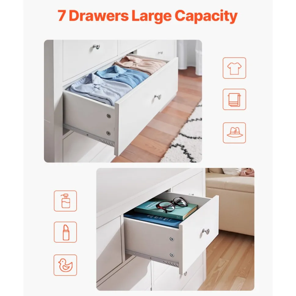 VEVOR 7 Drawer Dresser, Wooden Chest of Drawers with Sliding with Anti-tip Device, Modern Minimalist Dresser Chest, Closet Storage Organizer for Living Room, Hallway, Bedroom, Entryway, Light Wood