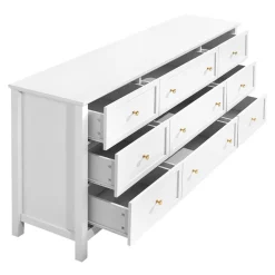 VEVOR 9 Drawer Dresser, Wooden Chest of Drawers with Sliding and Anti-tip Device, Retro Minimalist Dresser Chest, Closet Storage TV Stand Organizer for Living Room, Hallway, Bedroom, Entryway, White