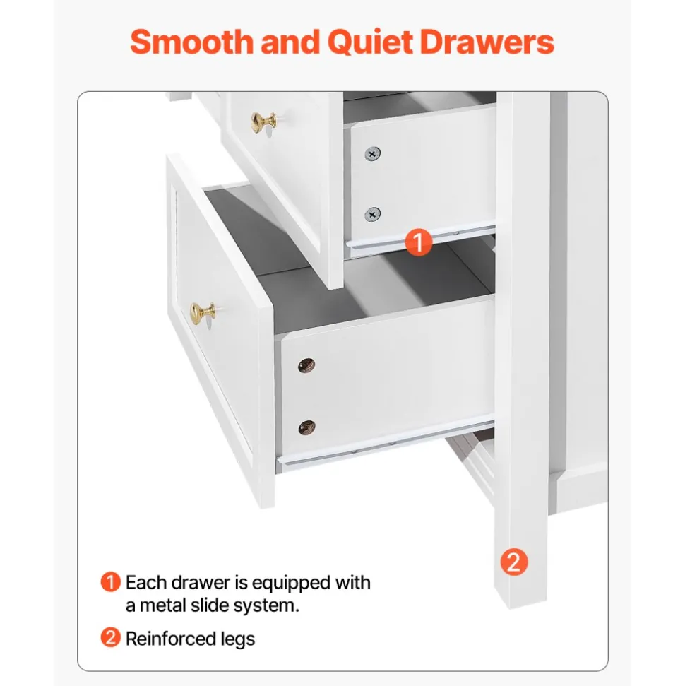 VEVOR 9 Drawer Dresser, Wooden Chest of Drawers with Sliding and Anti-tip Device, Retro Minimalist Dresser Chest, Closet Storage TV Stand Organizer for Living Room, Hallway, Bedroom, Entryway, White