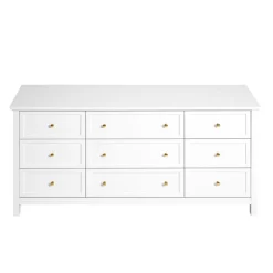 VEVOR 9 Drawer Dresser, Wooden Chest of Drawers with Sliding and Anti-tip Device, Retro Minimalist Dresser Chest, Closet Storage TV Stand Organizer for Living Room, Hallway, Bedroom, Entryway, White