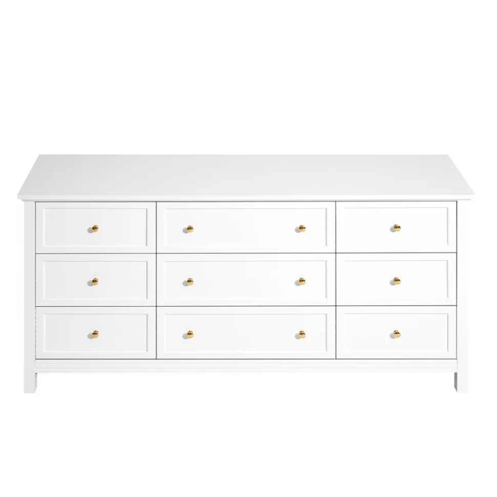 VEVOR 9 Drawer Dresser, Wooden Chest of Drawers with Sliding and Anti-tip Device, Retro Minimalist Dresser Chest, Closet Storage TV Stand Organizer for Living Room, Hallway, Bedroom, Entryway, White