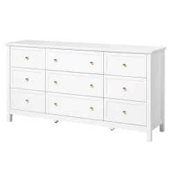 VEVOR 9 Drawer Dresser, Wooden Chest of Drawers with Sliding and Anti-tip Device, Retro Minimalist Dresser Chest, Closet Storage TV Stand Organizer for Living Room, Hallway, Bedroom, Entryway, White