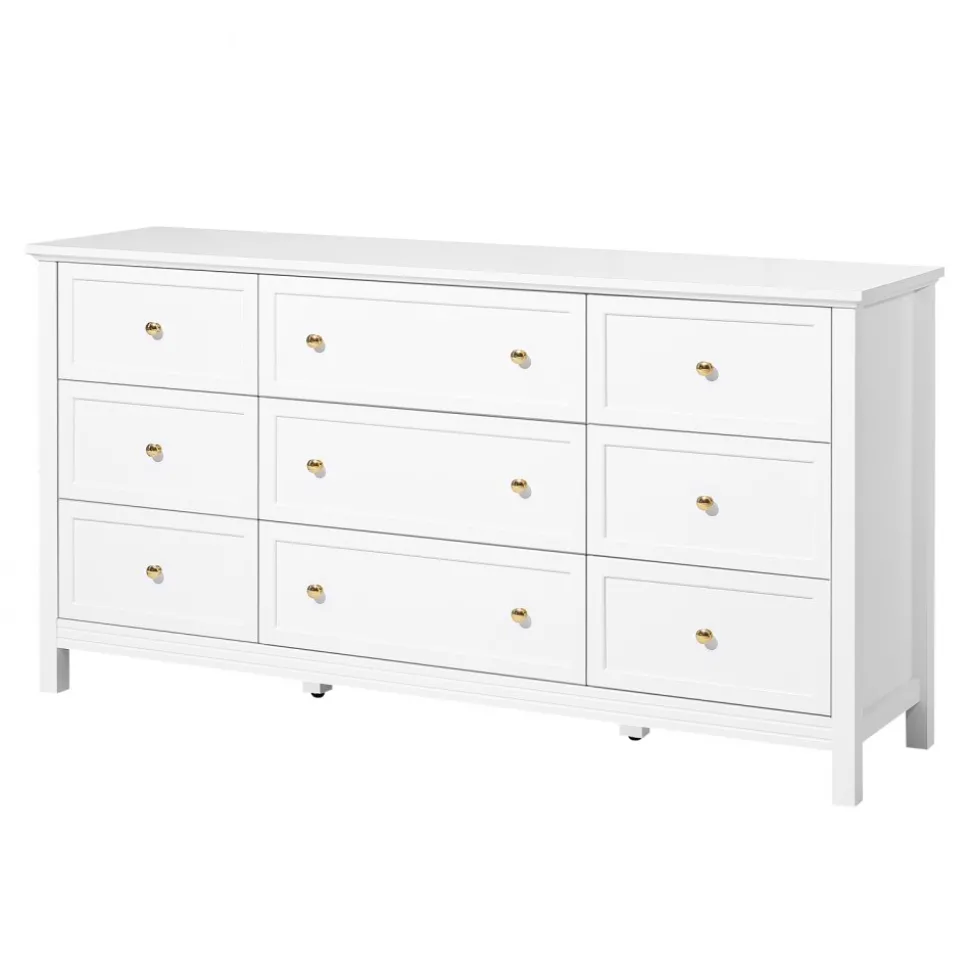 VEVOR 9 Drawer Dresser, Wooden Chest of Drawers with Sliding and Anti-tip Device, Retro Minimalist Dresser Chest, Closet Storage TV Stand Organizer for Living Room, Hallway, Bedroom, Entryway, White