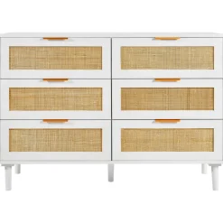 VEVOR 5 Drawer Rattan Dresser, Boho Dresser, Rattan Chest of Drawers with Spacious Storage, Natural Rattan Dresser for Bedroom, Living Room & Hallway,Rattan Nightstand with Sturdy Handles&Legs, Brown