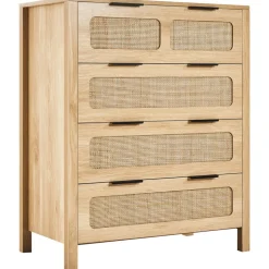 VEVOR 4 Drawer Rattan Dresser, Boho Dresser, Rattan Chest of Drawers with Spacious Storage, Natural Rattan Dresser for Bedroom, Living Room & Hallway,Rattan Nightstand with Sturdy Handles&Legs, Brown